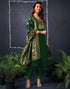 Sudathi Dark Green Cotton Sequence Straight Kurta Set With Dupatta