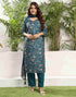 Sudathi Rama Green Cotton Printed Straight Kurta Set With Dupatta