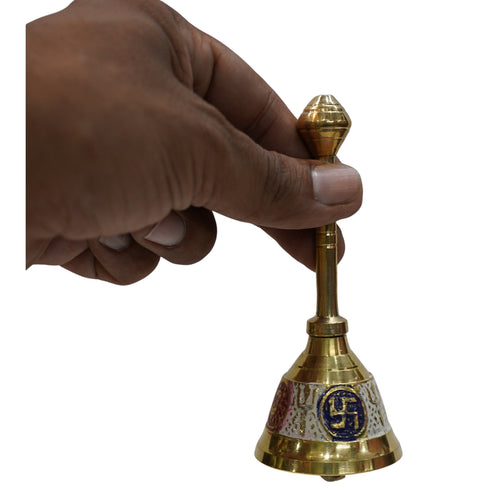 Brass White Pooja Hand Bell 163g Set of 1