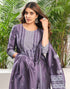 Sudathi Dusty Purple Silk Plain Straight Kurta Set With Dupatta