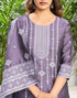 Sudathi Dusty Purple Silk Plain Straight Kurta Set With Dupatta