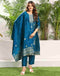 Sudathi Teal Blue Silk Plain Straight Kurta Set With Dupatta