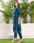 Sudathi Teal Blue Silk Plain Straight Kurta Set With Dupatta