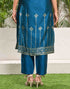 Sudathi Teal Blue Silk Plain Straight Kurta Set With Dupatta