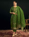 Sudathi Green And Golden Silk Plain Straight Kurta Set With Dupatta