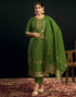 Sudathi Green And Golden Silk Plain Straight Kurta Set With Dupatta