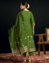 Sudathi Green And Golden Silk Plain Straight Kurta Set With Dupatta