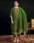 Sudathi Green And Golden Silk Plain Straight Kurta Set With Dupatta