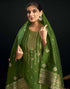 Sudathi Green And Golden Silk Plain Straight Kurta Set With Dupatta