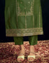 Sudathi Green And Golden Silk Plain Straight Kurta Set With Dupatta