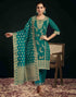 Sudathi Teal Green And Golden Silk Plain Straight Kurta Set With Dupatta