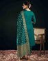 Sudathi Teal Green And Golden Silk Plain Straight Kurta Set With Dupatta