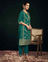 Sudathi Teal Green And Golden Silk Plain Straight Kurta Set With Dupatta