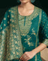 Sudathi Teal Green And Golden Silk Plain Straight Kurta Set With Dupatta