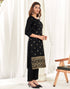 Sudathi Black And Golden Silk Plain Straight Kurta Set With Dupatta