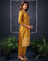 Sudathi Mustrad Yellow And Golden Silk Plain Straight Kurta Set With Dupatta