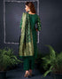 Sudathi Dark Green And Golden Silk Plain Straight Kurta Set With Dupatta