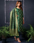 Sudathi Dark Green And Golden Silk Plain Straight Kurta Set With Dupatta