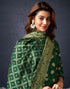 Sudathi Dark Green And Golden Silk Plain Straight Kurta Set With Dupatta