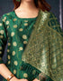 Sudathi Dark Green And Golden Silk Plain Straight Kurta Set With Dupatta