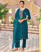 Sudathi Rama Blue Velvet Sequence Straight Kurta Set With Dupatta