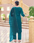 Sudathi Rama Blue Velvet Sequence Straight Kurta Set With Dupatta