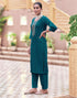Sudathi Rama Blue Velvet Sequence Straight Kurta Set With Dupatta