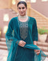 Sudathi Rama Blue Velvet Sequence Straight Kurta Set With Dupatta