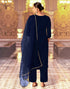 Sudathi Navy Blue Velvet Sequence Straight Kurta Set With Dupatta