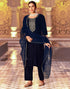 Sudathi Navy Blue Velvet Sequence Straight Kurta Set With Dupatta