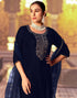 Sudathi Navy Blue Velvet Sequence Straight Kurta Set With Dupatta
