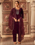 Sudathi Maroon Velvet Sequence Straight Kurta Set With Dupatta