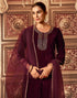Sudathi Maroon Velvet Sequence Straight Kurta Set With Dupatta