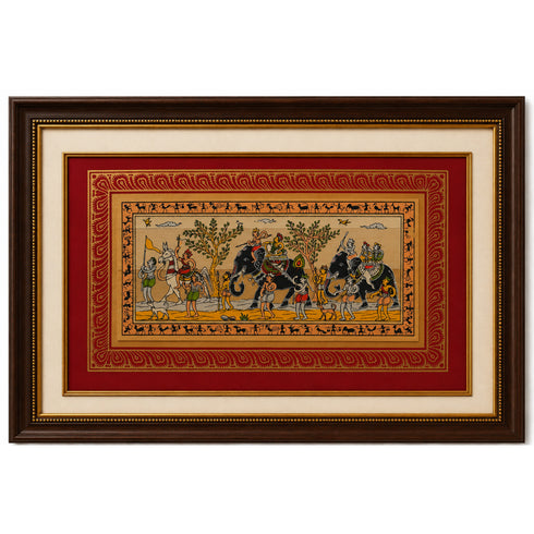 Palm Leaf Handmade Painting of Royal Elephant Procession
