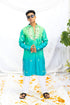 Kzari Green Shaded Silk Kurta with Elegant Mirror Yoke