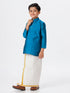 Ramraj Cotton Boys Silk Cotton Full Sleeves Ramar Blue Kurta with Gold Jari Dhoti Combo