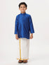 Ramraj Cotton Boys Silk Cotton Full Sleeves Royal Blue Kurta with Gold Jari Dhoti Combo