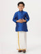 Ramraj Cotton Boys Silk Cotton Full Sleeves Royal Blue Kurta with Gold Jari Dhoti Combo