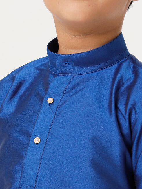 Ramraj Cotton Boys Silk Cotton Full Sleeves Royal Blue Kurta with Gold Jari Dhoti Combo