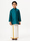 Ramraj Cotton Boys Silk Cotton Full Sleeves Dark Green Kurta with Gold Jari Dhoti Combo