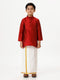 Ramraj Cotton Boys Silk Cotton Full Sleeves Red Kurta with Gold Jari Dhoti Combo