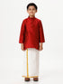 Ramraj Cotton Boys Silk Cotton Full Sleeves Red Kurta with Gold Jari Dhoti Combo