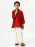 Ramraj Cotton Boys Silk Cotton Full Sleeves Red Kurta with Gold Jari Dhoti Combo