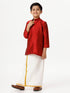 Ramraj Cotton Boys Silk Cotton Full Sleeves Red Kurta with Gold Jari Dhoti Combo