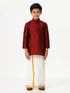 Ramraj Cotton Boys Silk Cotton Full Sleeves Maroon Kurta with Gold Jari Dhoti Combo