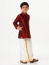 Ramraj Cotton Boys Silk Cotton Full Sleeves Maroon Kurta with Gold Jari Dhoti Combo