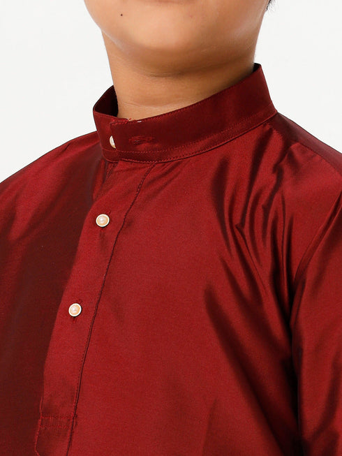 Ramraj Cotton Boys Silk Cotton Full Sleeves Maroon Kurta with Gold Jari Dhoti Combo
