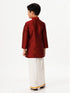 Ramraj Cotton Boys Silk Cotton Full Sleeves Maroon Kurta with Gold Jari Dhoti Combo