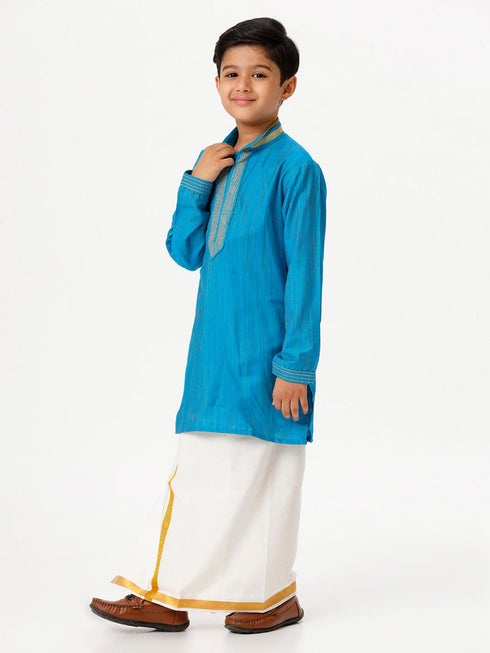 Ramraj Cotton Boys Emerald Full Sleeves Sky Blue Kurta with Dhoti Combo