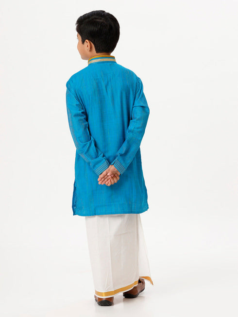 Ramraj Cotton Boys Emerald Full Sleeves Sky Blue Kurta with Dhoti Combo